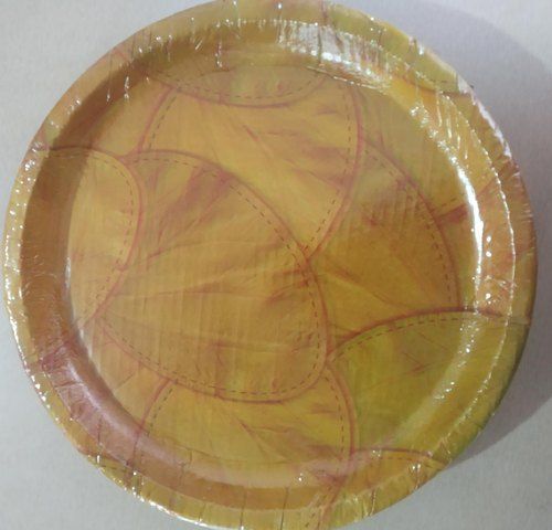 2mm Printed Disposable Paper Plate With Round Shape And Off Yellow Color