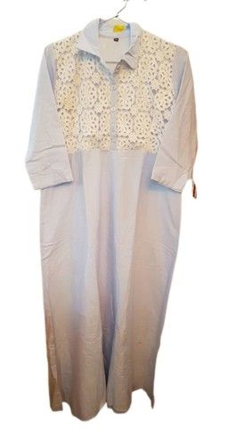 White Beautiful Jute-Cotton Shirt Collar Button Down Kurti With Embroidery Butis