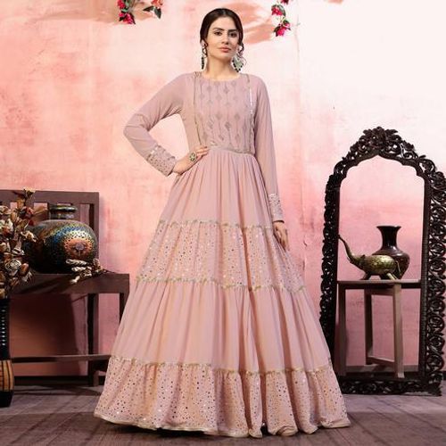 Beautiful Peach Attractive Classy Fancy Embroidery Party Wear Gown  Bust Size: 42  Centimeter (Cm)