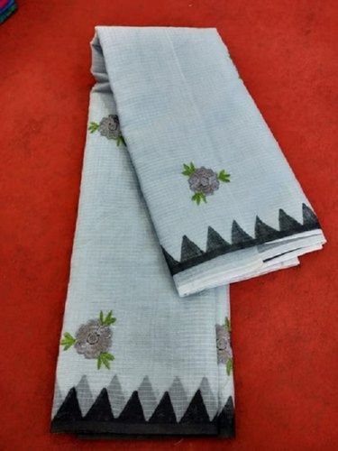 Cotton Silk Ladies Designer Traditional Wear Grey Floral Printed Saree With Unstitched Blouse