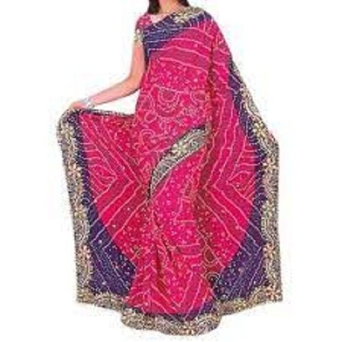 Daily Wear Shrink Resistance Regular Fit And Breathable Pink And Blue Silk Ladies Saree