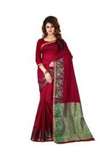 Maroon And Green Shrink Resistance Skin Friendliness Stunning Look Cotton Silk Ladies Saree For Every Occasion