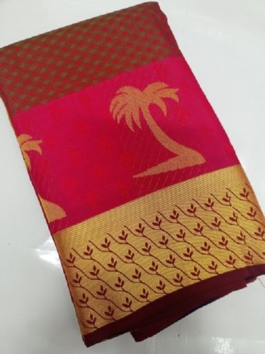 Cotton Silk Women Designer Breathable Stylish Ethnic Wear Red And Golden Net Printed Sarees
