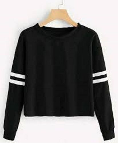 T Shirt Full Sleeves Round Neck Casual Wear Comfortable Plain Black Cotton Girl Crop Top