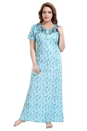 Long Length Half Sleeves and Front Button Closure Soft Cotton Ladies Night Gown