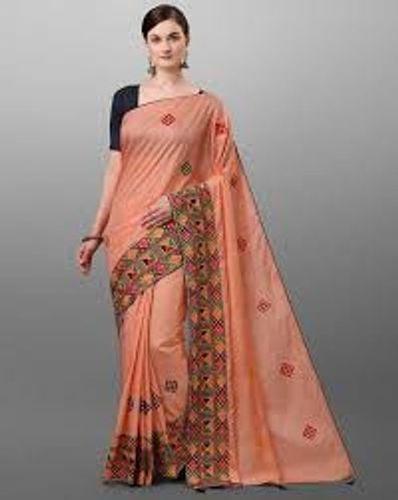 Orange  Peach Polyester Saree With Blouse Piece ( Pack Of 1 )