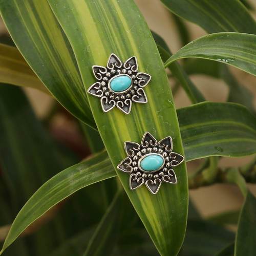 925 Sterling Silver Turquoise Mandala Tribal Tops Earring