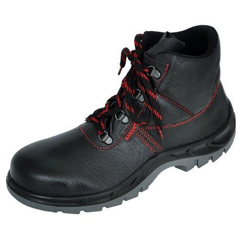 Black And Durable Rubber Sole High Ankle Leather Safety Shoes For Men