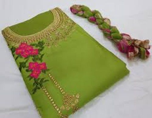 Washable Women'S Breathable And Comfortable Green Cotton Unstitched Salwar Suits