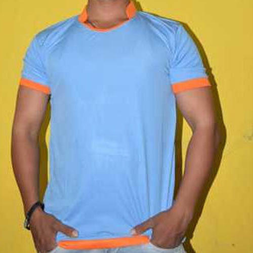 Mens Half Sleeve And Round Neck Blue Color Cotton T Shirt For Daily Wear Gender: Male