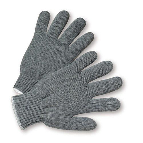 Plain Grey 100% Cotton Full Finger And Washable Knitted Hand Gloves