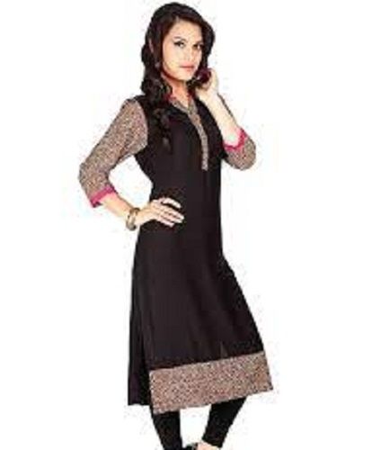 Women 3/4 Sleeve Stylish And Elegant Look Black And Brown Cotton Kurtis