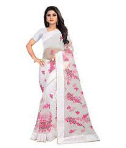 Cotton Silk Women Lightweight And Easy To Wear White And Pink Designer Net Saree