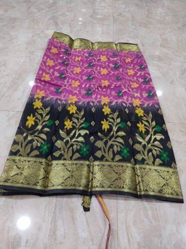 Printed Black And Pink Festive Wear Cotton Dhakai Jamdani Saree With Blouse Piece