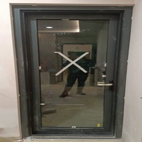 Solid Wood Black Color Rectangular Shape Powder Coated Finish Glass And Aluminum Material Rust Proof Durable Door