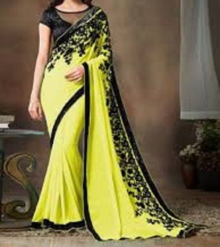 Comfortable Skin Friendly And Light Weight Lemon Color Ladies Saree For Party Wear