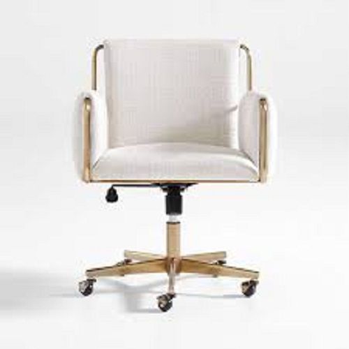 Machine Made High Back Adjustable Elegant Look Velvet Fabric Golden And White Color Office Chair