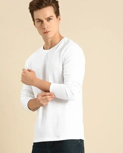 Full Sleeve Fancy And Plain White Color Men T Shirt For Casual Wear Age Group: 18+