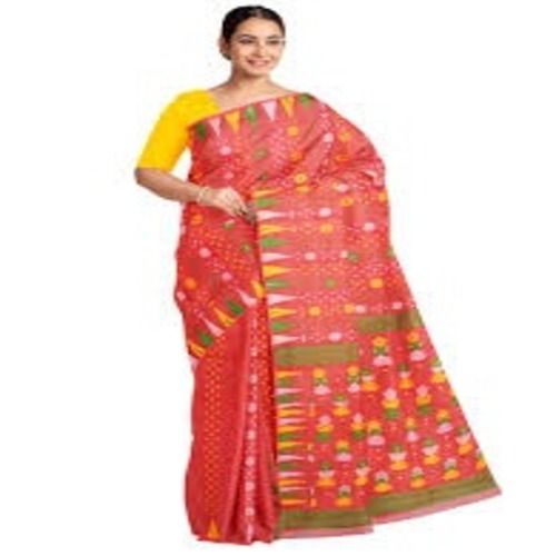 All Color Available Orange Comfortable And Washable Soft Fabric Printed Cotton Women Saree