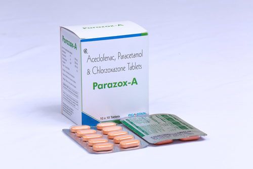 Parazox-a Aceclofenac, पेरासिटामोल और क्लोरज़ोक्साज़ोन टैबलेट, 10x10 ब्लिस्टर पैक