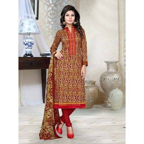 Red Color Cotton Full Sleeves Comfortable Designer And Stylish Ladies Churidaar Suit