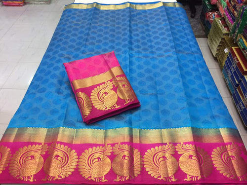 Cotton Silk Saree - Lightweight Fabric, Sky Blue and Pink Printed Design | Perfect for Parties, Elegant Patch Work, All-Season Wear