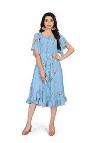 Blue Comfortable And Designer Twiffy Floral Stylish Dress For Women Party Wear