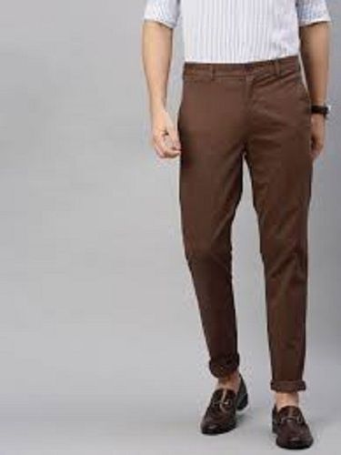 Brown Comfortable And Stylish Slim Fit Maroon Cotton Lycra Blend Trousers For Mens