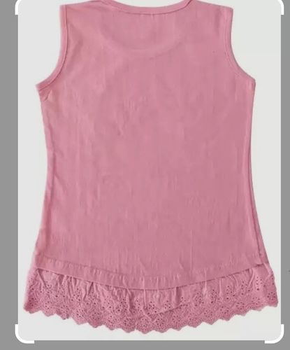 Girls Casual Wear Sleevelesss Round-Neck Pink Plain Dyed Top Age Group: Kids