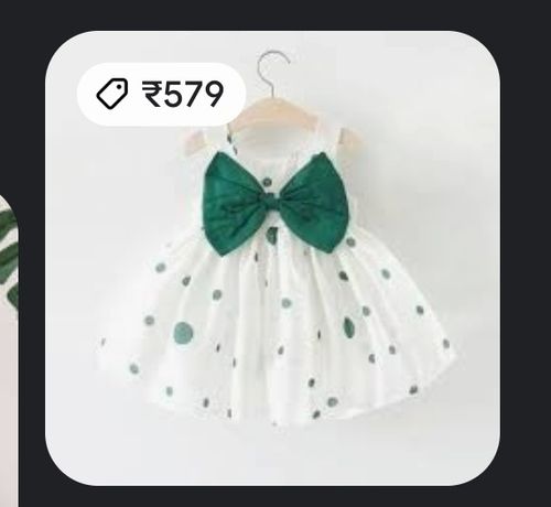 Girls Party Wear Sleevelesss White And Green Bowknot Dot Print Dress