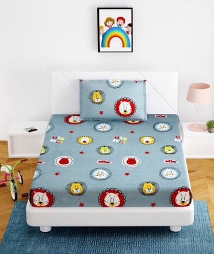 Quick Dry Grey Poly Cotton Cartoon Print Single Bedsheet With 1 Pillow Cover & 36.78 Inch Size