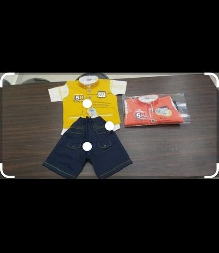 Kids Party Wear Short Sleeves Cotton And Denim Printed T-shirt And Jeans