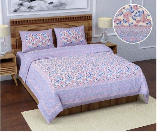 Breathable King Size Purple Double Bed Jaipuri Printed Bed Sheet With Two Pillow Cover