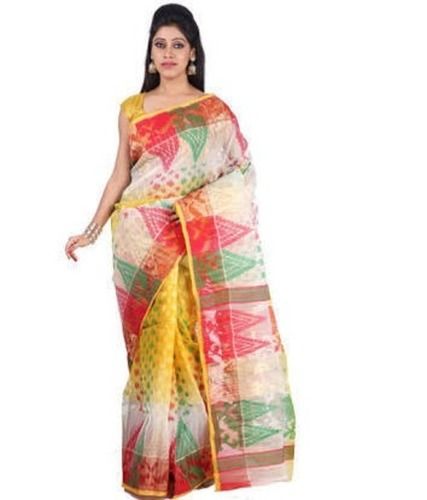 Colorful Ladies Easy To Drape Tear Resistance Pritned Cotton Tant Saree With Border