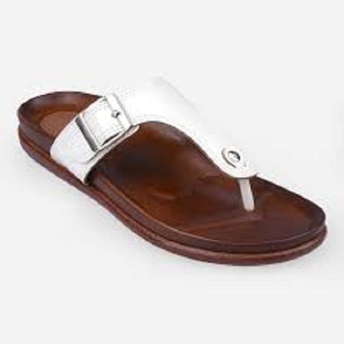 Leather White Brown Color Men Slippers Made With High Quality Material And Easy To Wear