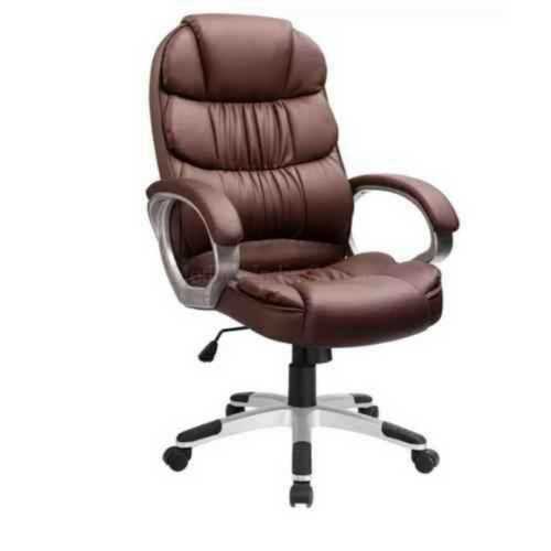 Polished Office Chair In Brown Color With Adjustable Seat Height, Stainless Steel Legs