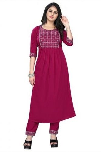 Indian Shrink Resistance Skin Friendliness 100% Cotton 3/4 Sleeve Round Neck Purple Ladies Kurta