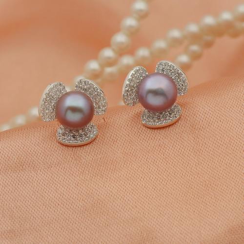 925 Sterling Silver Gray Pearl Flower Tops Earring Size: Available Sizes Are Mentioned Clearly