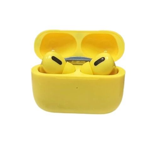 High Sound Long Battery Backup Yellow Wireless Earbuds With Mic And Charging Box