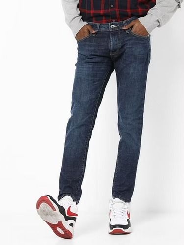 Mens Dark Blue Plain Causal Wear Regular Fit Denim Jeans For Regular Wear Length: 44 Inch (In)