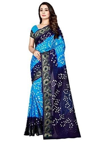 Women Breathable Art Silk Printed Bandhani Saree - Blue and Dark Blue Color, Lightweight Fabric, Elegant for Festive and Party Wear