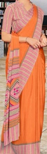 Indian Women Elegant Look Casual Wear Lightweight Printed Pink Border Orange Saree