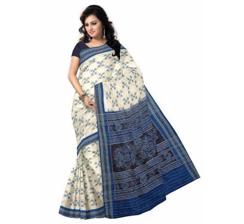 Cotton Printed Saree - Lightweight Fabric, White and Blue Pattern | Elegant for Daily Wear, Parties, Festivals, and Weddings