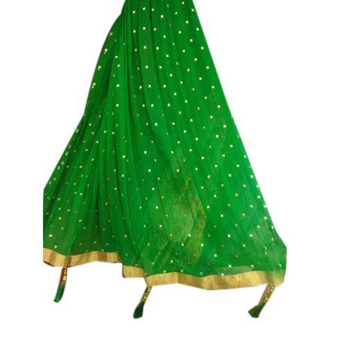 No Fade Green Printed Georgette Golden Border Fancy Dupatta For Ladies