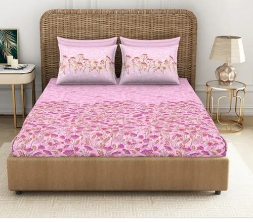 Pink Cotton Double Bedsheet Used In Home And Hotel(Shrink Resistant)