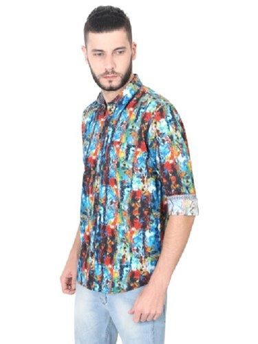 Quick Dry Men Collar Neck Half Sleeves Highly Breathable Multicolor Printed Cotton Causal Shirt