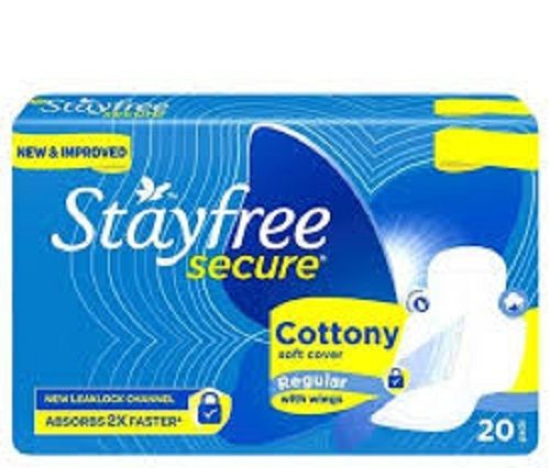 White Stayfree Secure Cottony Soft Cover Absorbs 2 X Faster Regular With Wings 20 Pads