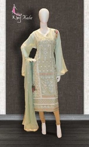 Light Green Casual Wear Full Sleeve Designer Salwar Suits For Women