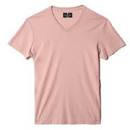 Skin Friendly Pink Casual Wear Cotton Plain V Neck Short Sleeves T Shirt For Men Gender: Male