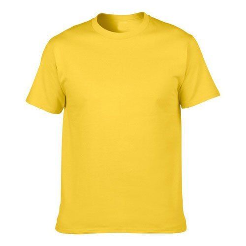 Cotton Yellow Half Sleeve Round Neck Plain Men T Shirts For Casual Wear